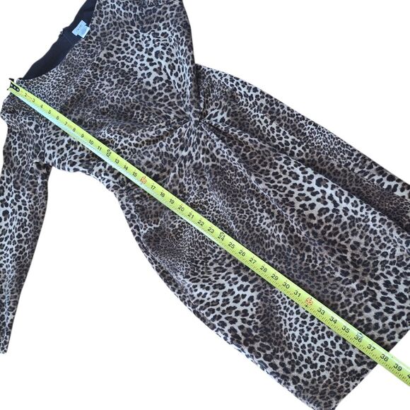 Cache Leopard Print Bodycon Dress Made in USA Large Lined Stretchy Long Sleeves - Picture 14 of 16